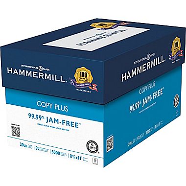 Hammermill® White Copy Plus 20 lb. Bond 92 Brightness Paper 8.5x11 in. 5000 Sheets per Carton